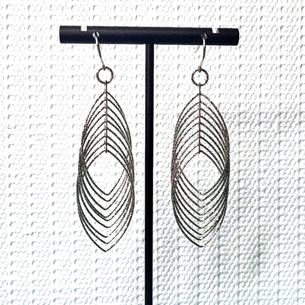 Hammered 925 Sterling Silver Dangle  Earrings 3" Made In Italy